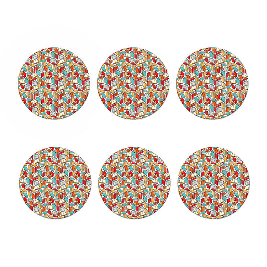 Colorful Books Pattern Print Coaster Set