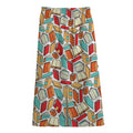 Colorful Books Pattern Print Cotton Front Slit Maxi Skirt