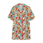 Colorful Books Pattern Print Cotton Hawaiian Shirt