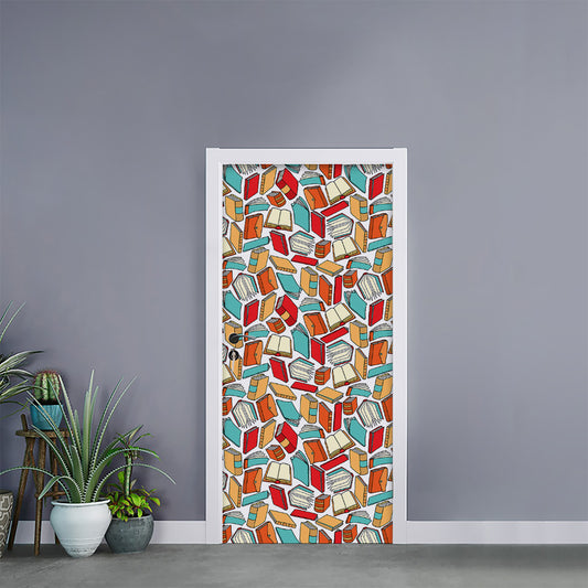 Colorful Books Pattern Print Door Sticker