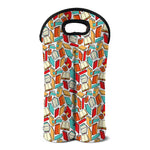 Colorful Books Pattern Print Double Neoprene Wine Tote
