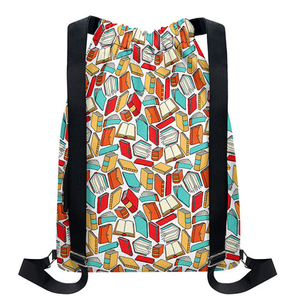 Colorful Books Pattern Print Drawstring Backpack