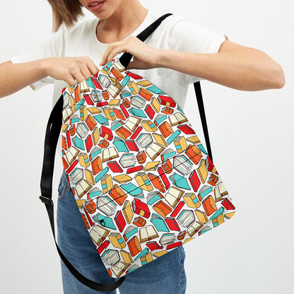 Colorful Books Pattern Print Drawstring Backpack