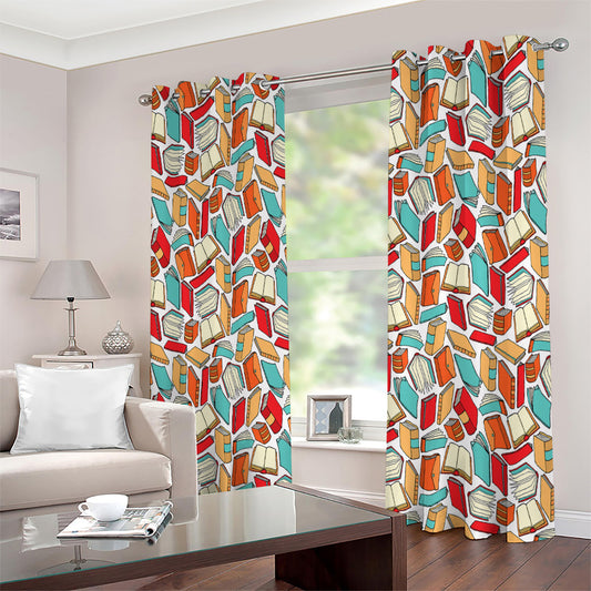 Colorful Books Pattern Print Extra Wide Grommet Curtains