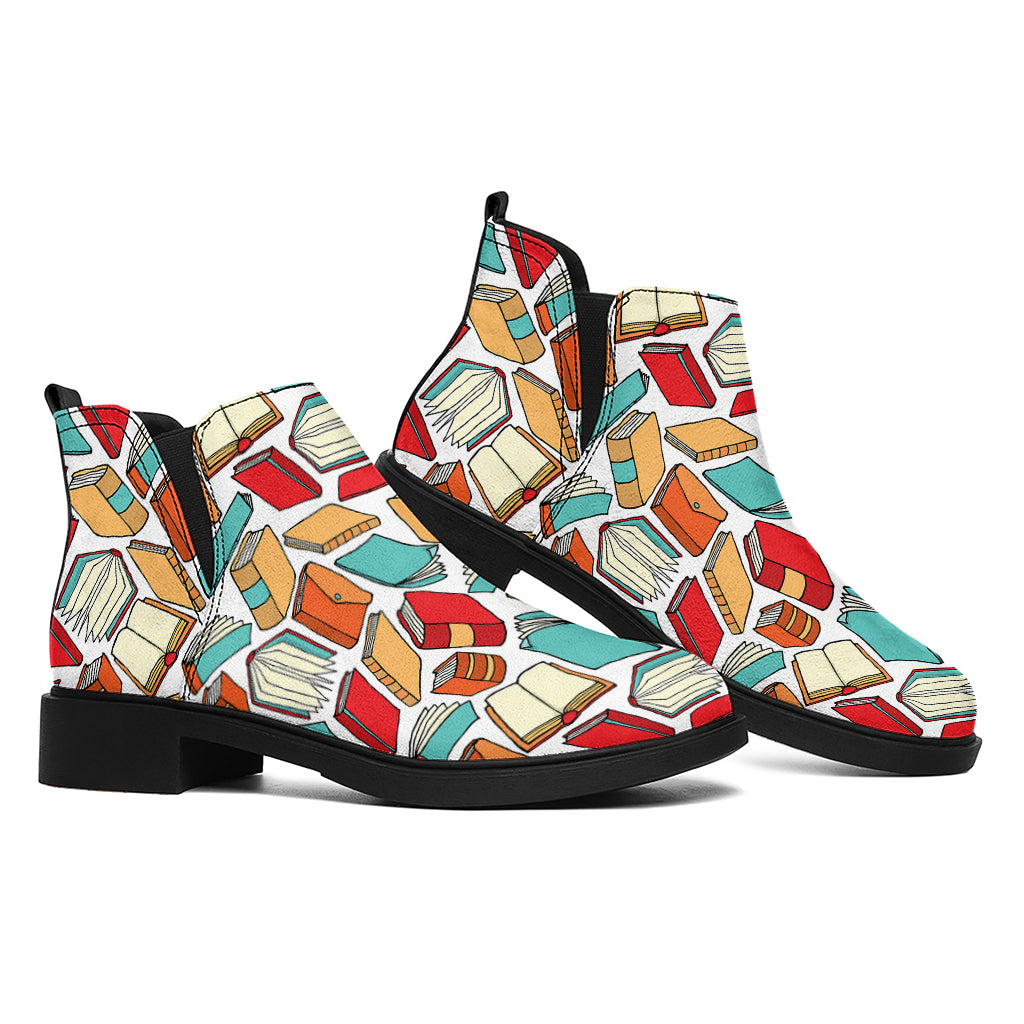 Colorful Books Pattern Print Flat Ankle Boots