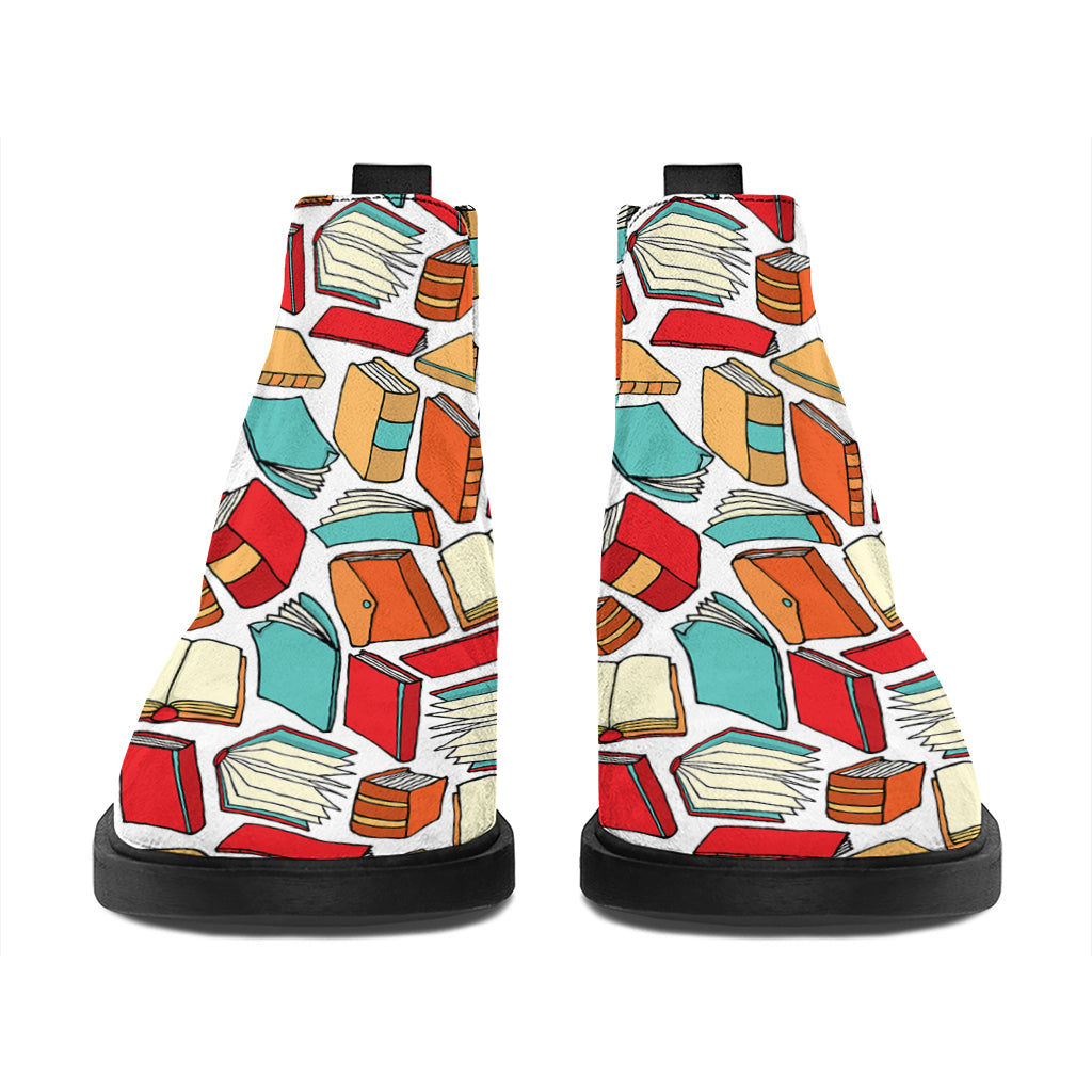 Colorful Books Pattern Print Flat Ankle Boots