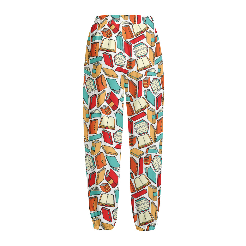 Colorful Books Pattern Print Fleece Lined Knit Pants