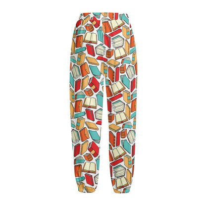 Colorful Books Pattern Print Fleece Lined Knit Pants