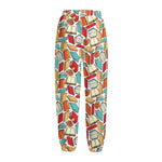 Colorful Books Pattern Print Fleece Lined Knit Pants