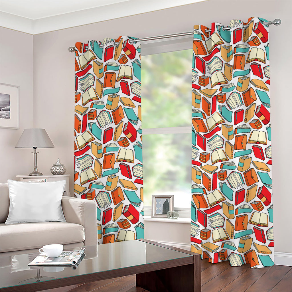 Colorful Books Pattern Print Grommet Curtains