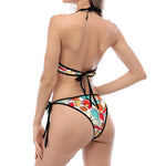 Colorful Books Pattern Print Halter Scoop Tie Side Bikini