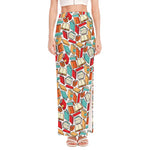 Colorful Books Pattern Print High Slit Maxi Skirt