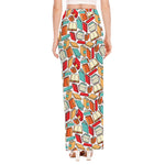 Colorful Books Pattern Print High Slit Maxi Skirt