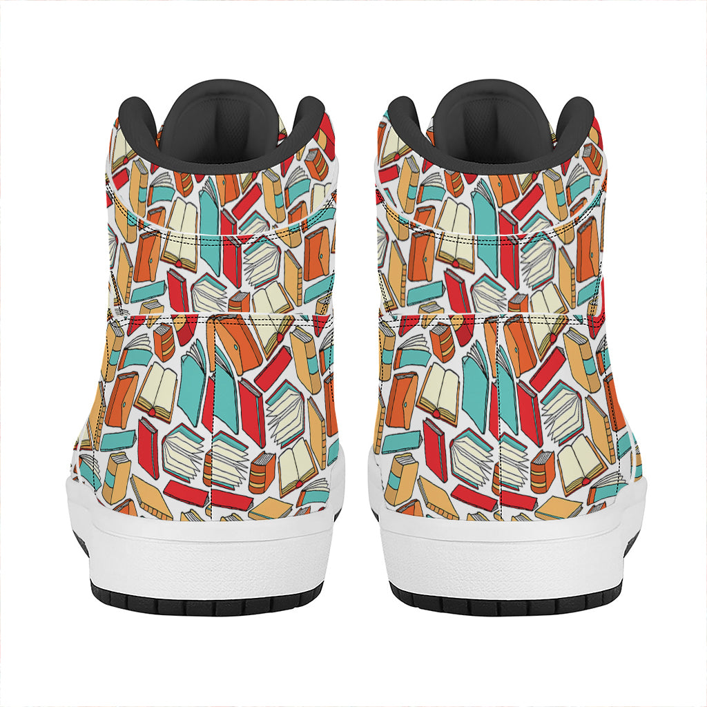 Colorful Books Pattern Print High Top Leather Sneakers