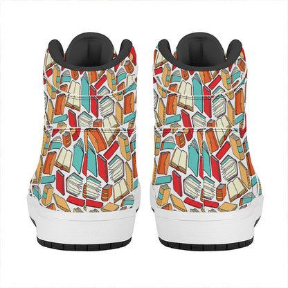Colorful Books Pattern Print High Top Leather Sneakers
