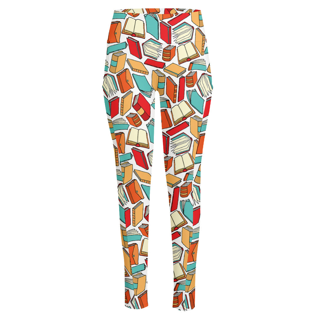 Colorful Books Pattern Print High-Waisted Pocket Leggings