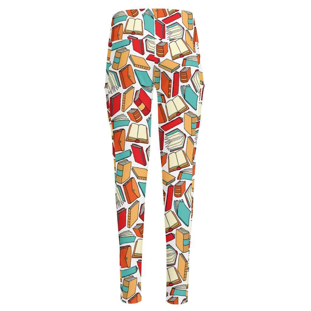 Colorful Books Pattern Print High-Waisted Pocket Leggings