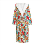 Colorful Books Pattern Print Hooded Bathrobe