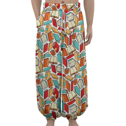 Colorful Books Pattern Print Lantern Pants