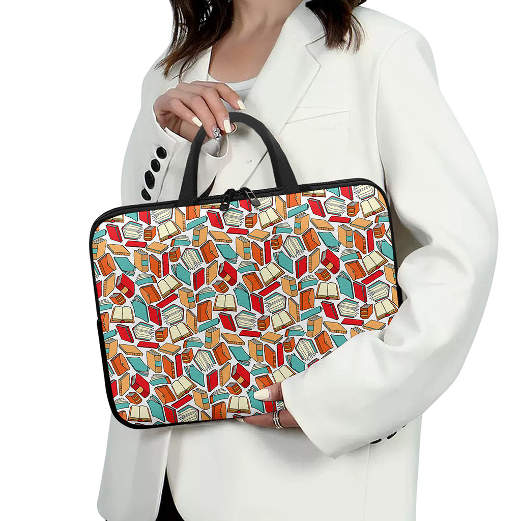 Colorful Books Pattern Print Laptop Sleeve With Handle
