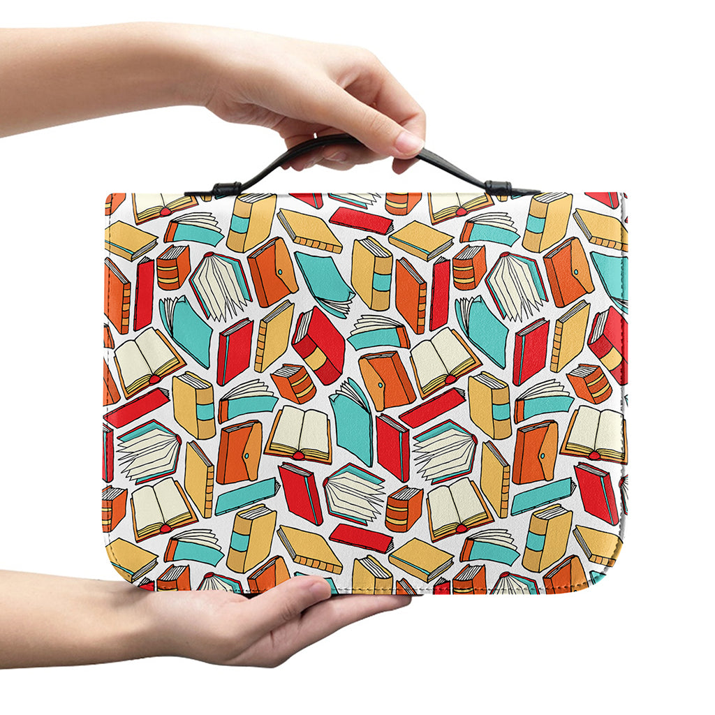 Colorful Books Pattern Print Leather Bible Cover