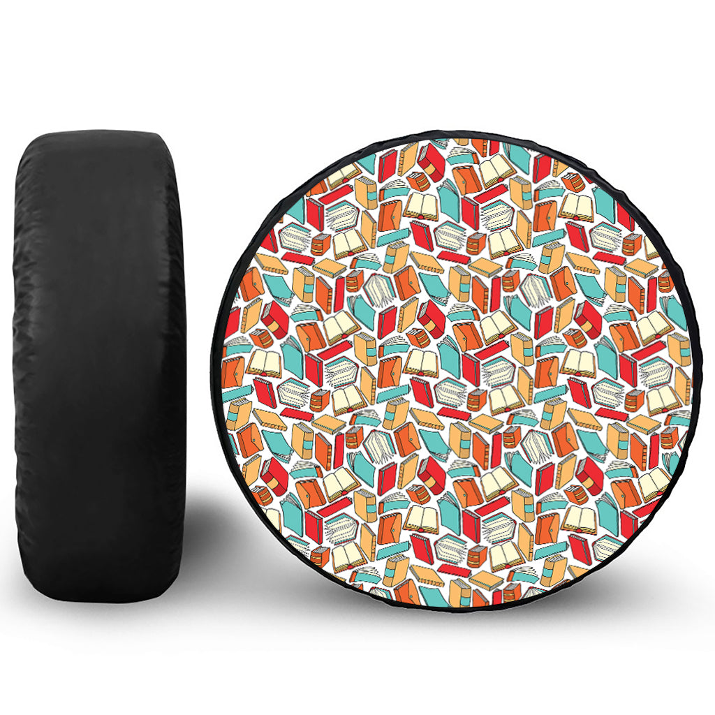 Colorful Books Pattern Print Leather Spare Tire Cover