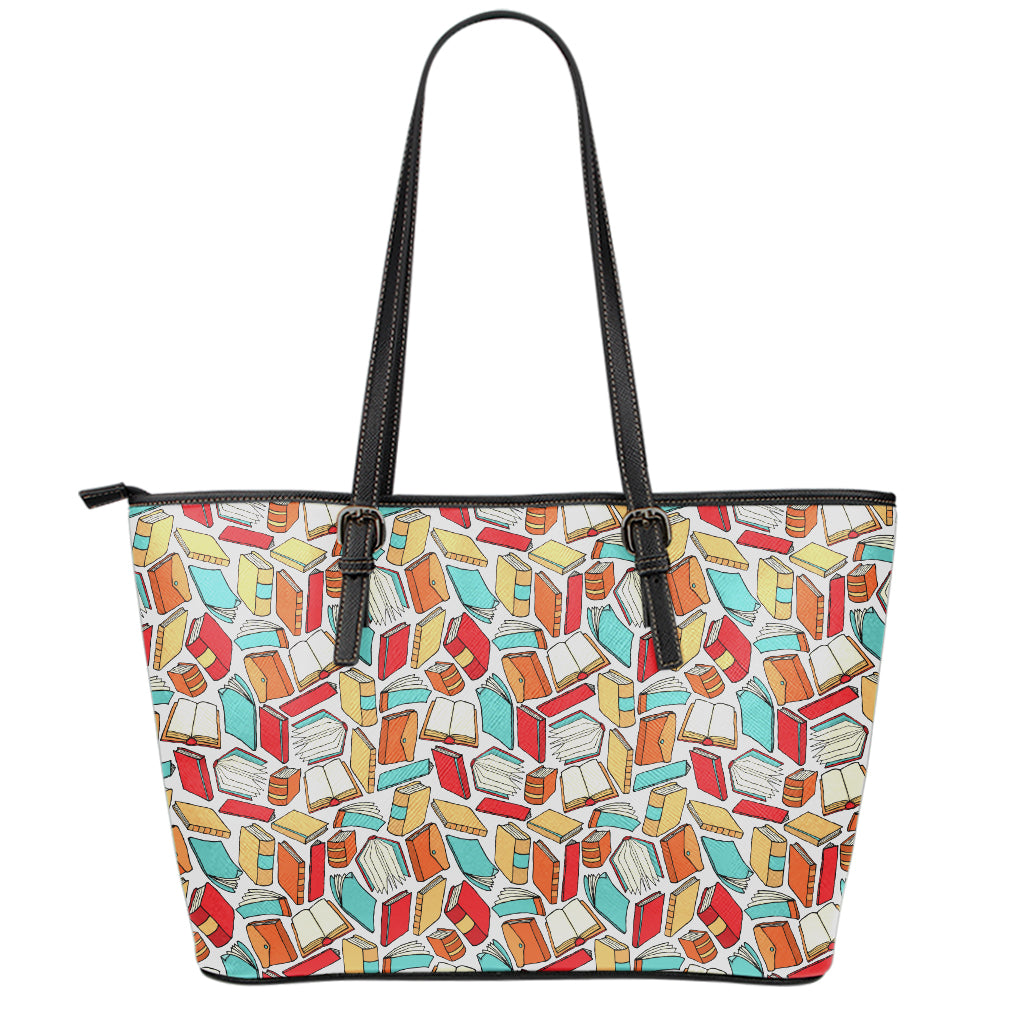Colorful Books Pattern Print Leather Tote Bag