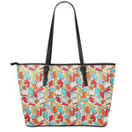 Colorful Books Pattern Print Leather Tote Bag