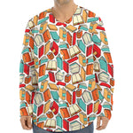 Colorful Books Pattern Print Long Sleeve Baseball Jersey