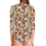 Colorful Books Pattern Print Long Sleeve Swimsuit