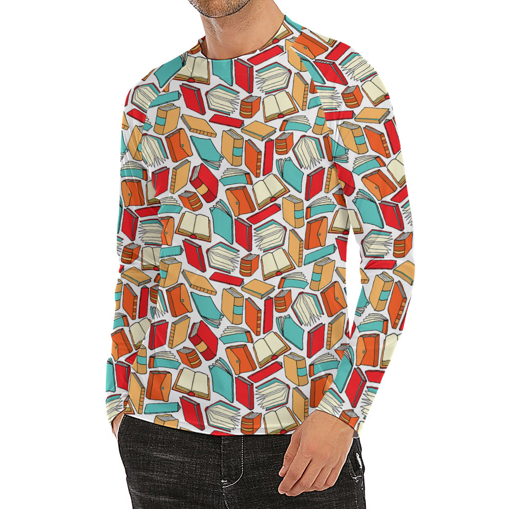 Colorful Books Pattern Print Men's Long Sleeve Rash Guard