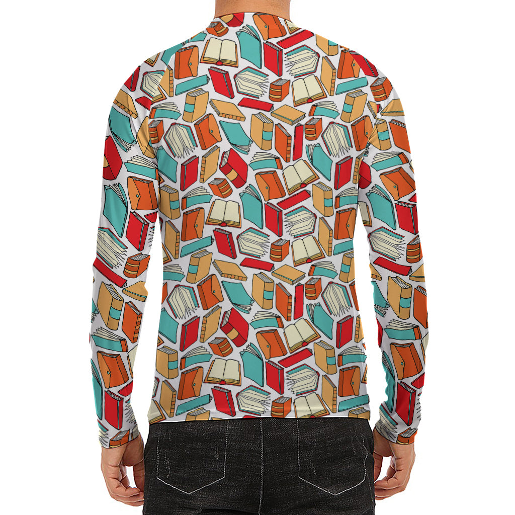 Colorful Books Pattern Print Men's Long Sleeve Rash Guard
