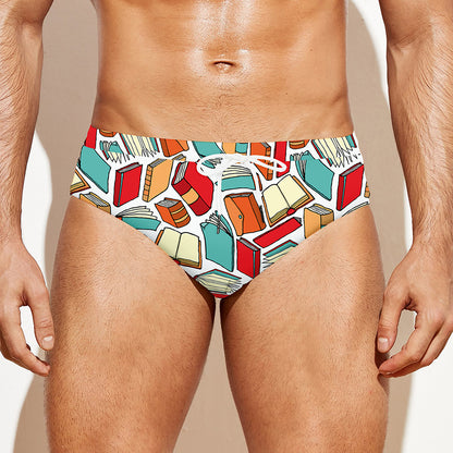 Colorful Books Pattern Print Men's Swim Briefs