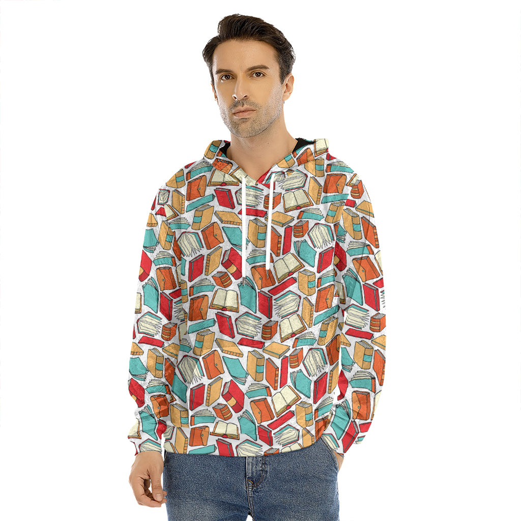 Colorful Books Pattern Print Men's Velvet Pullover Hoodie