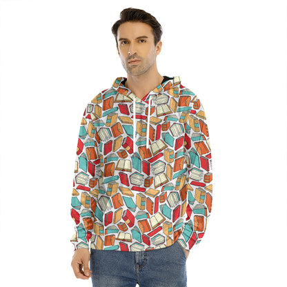 Colorful Books Pattern Print Men's Velvet Pullover Hoodie