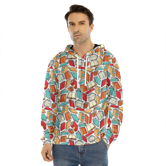 Colorful Books Pattern Print Men's Velvet Pullover Hoodie