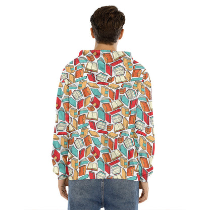 Colorful Books Pattern Print Men's Velvet Pullover Hoodie