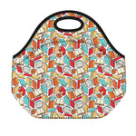 Colorful Books Pattern Print Neoprene Lunch Bag