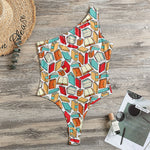 Colorful Books Pattern Print One Shoulder Bodysuit