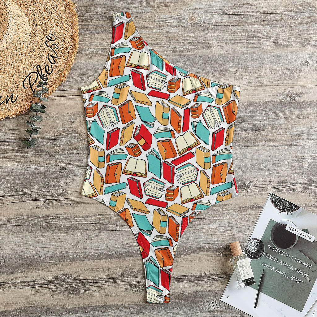 Colorful Books Pattern Print One Shoulder Bodysuit