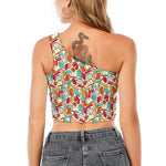 Colorful Books Pattern Print One Shoulder Crop Top