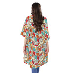Colorful Books Pattern Print Open Front Beach Cover Up