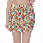 Colorful Books Pattern Print Pencil Mini Skirt