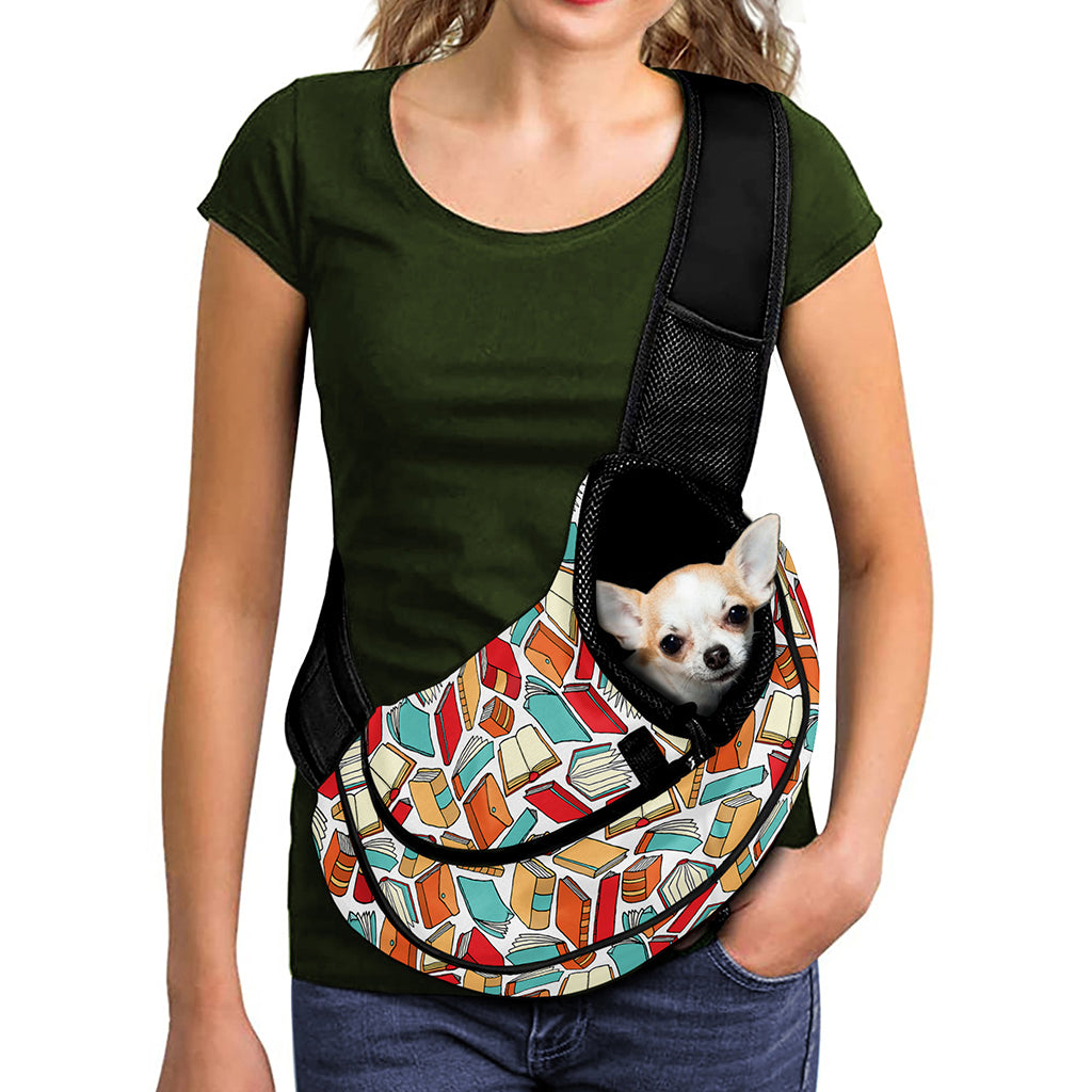 Colorful Books Pattern Print Pet Sling Carrier