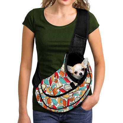 Colorful Books Pattern Print Pet Sling Carrier