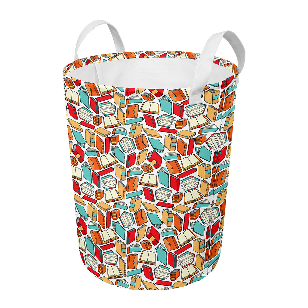 Colorful Books Pattern Print Round Laundry Basket