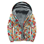 Colorful Books Pattern Print Sherpa Lined Zip Up Hoodie