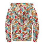 Colorful Books Pattern Print Sherpa Lined Zip Up Hoodie