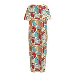 Colorful Books Pattern Print Short Sleeve Long Nightdress