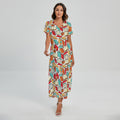 Colorful Books Pattern Print Short Sleeve Maxi Dress